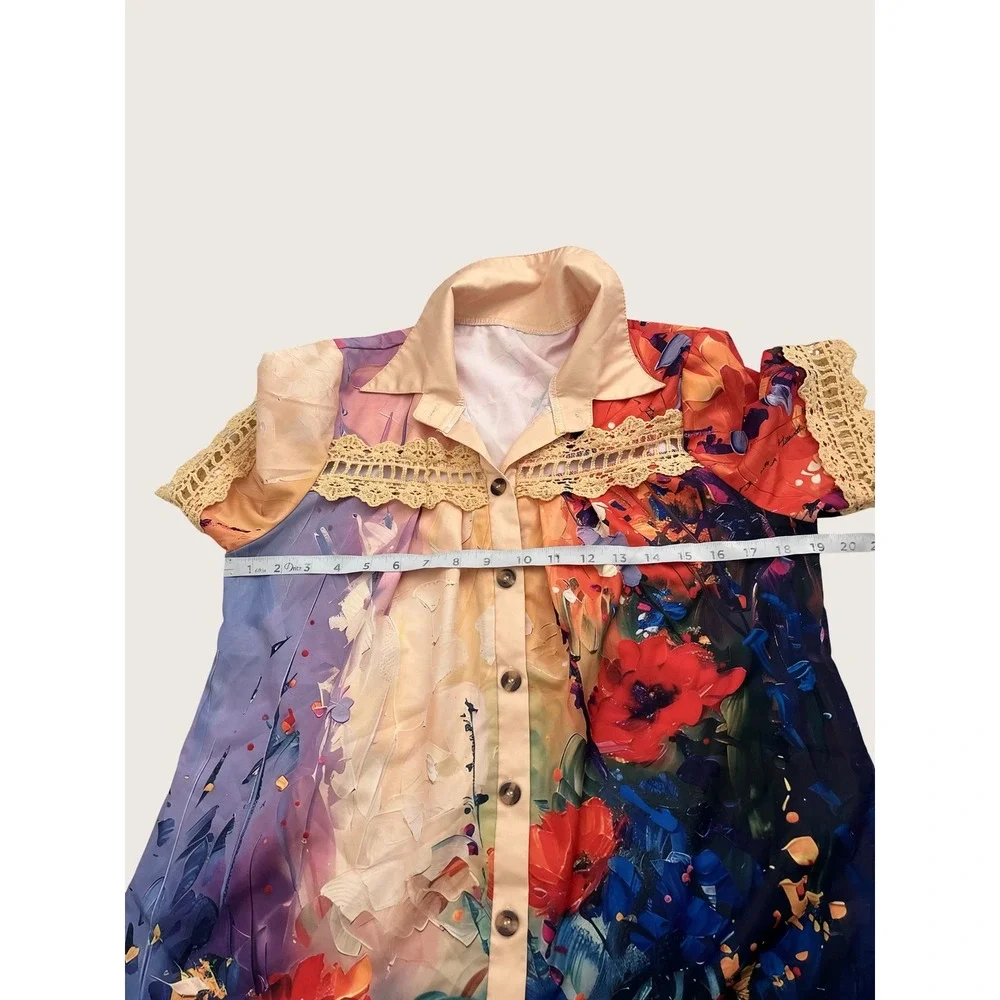 Unbranded Floral Crochet Button Down Shirt Size L